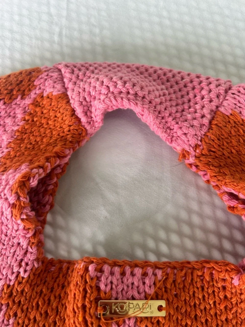 Kopari Purse Knit Argyle Pink Orange Circle Handbag Sweater Knit
